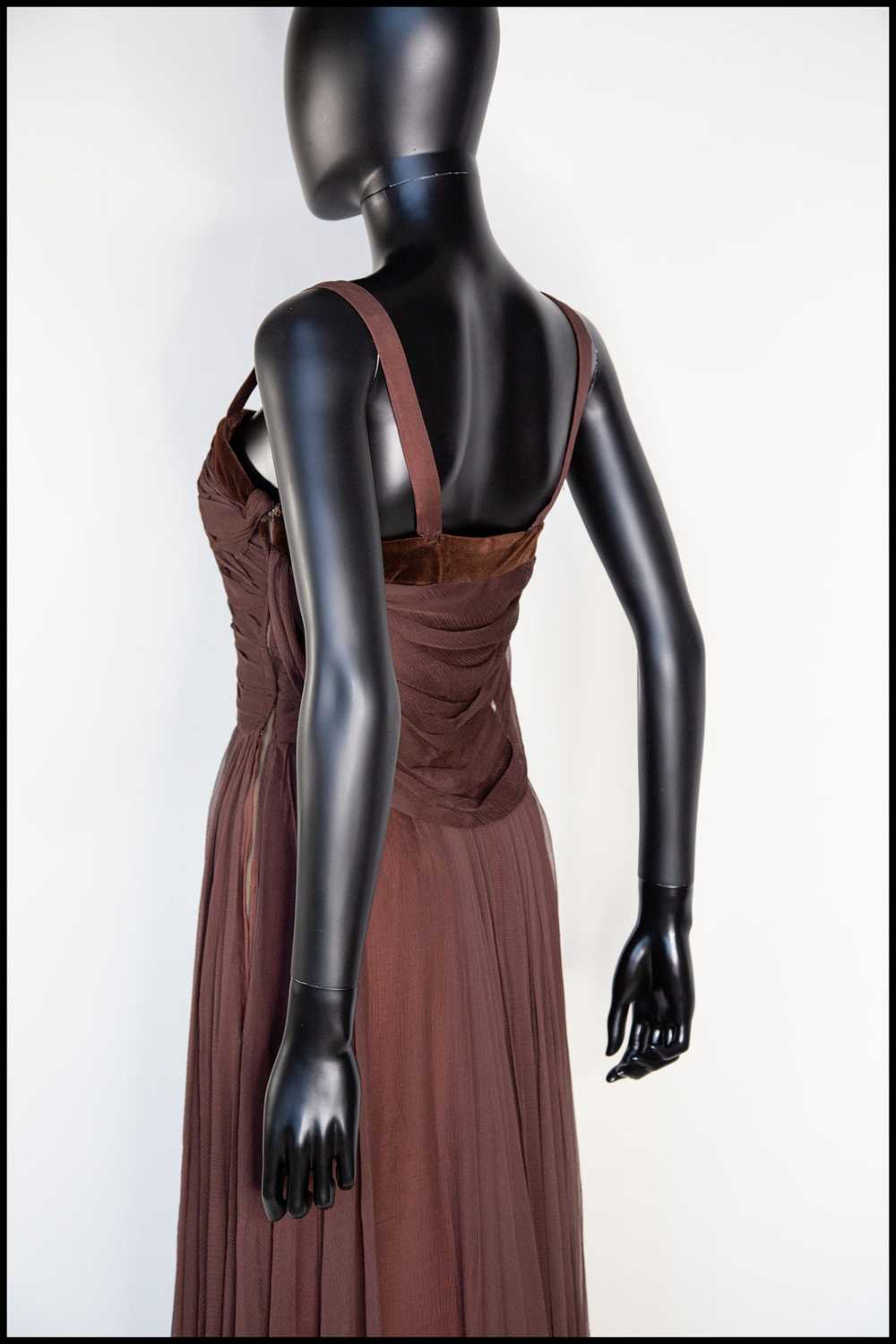 Vintage 1950s Dark Brown Silk Chiffon Maxi Dress - image 10