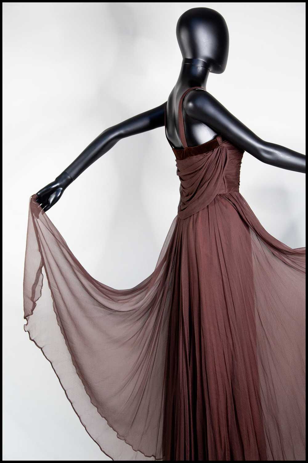 Vintage 1950s Dark Brown Silk Chiffon Maxi Dress - image 11
