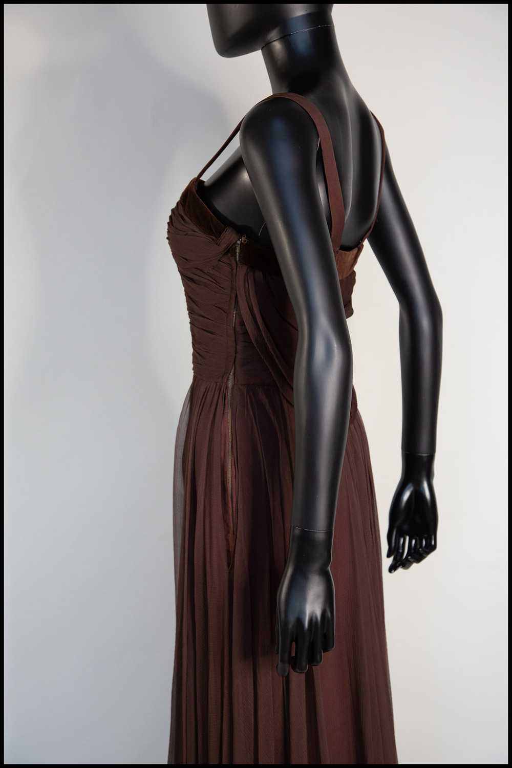 Vintage 1950s Dark Brown Silk Chiffon Maxi Dress - image 12