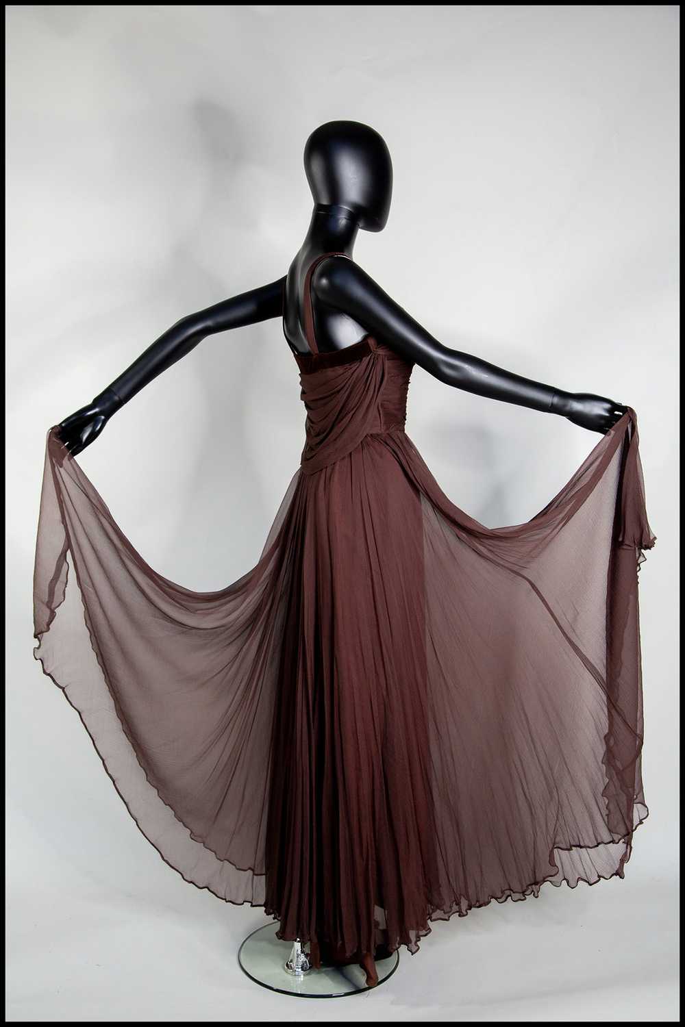 Vintage 1950s Dark Brown Silk Chiffon Maxi Dress - image 1