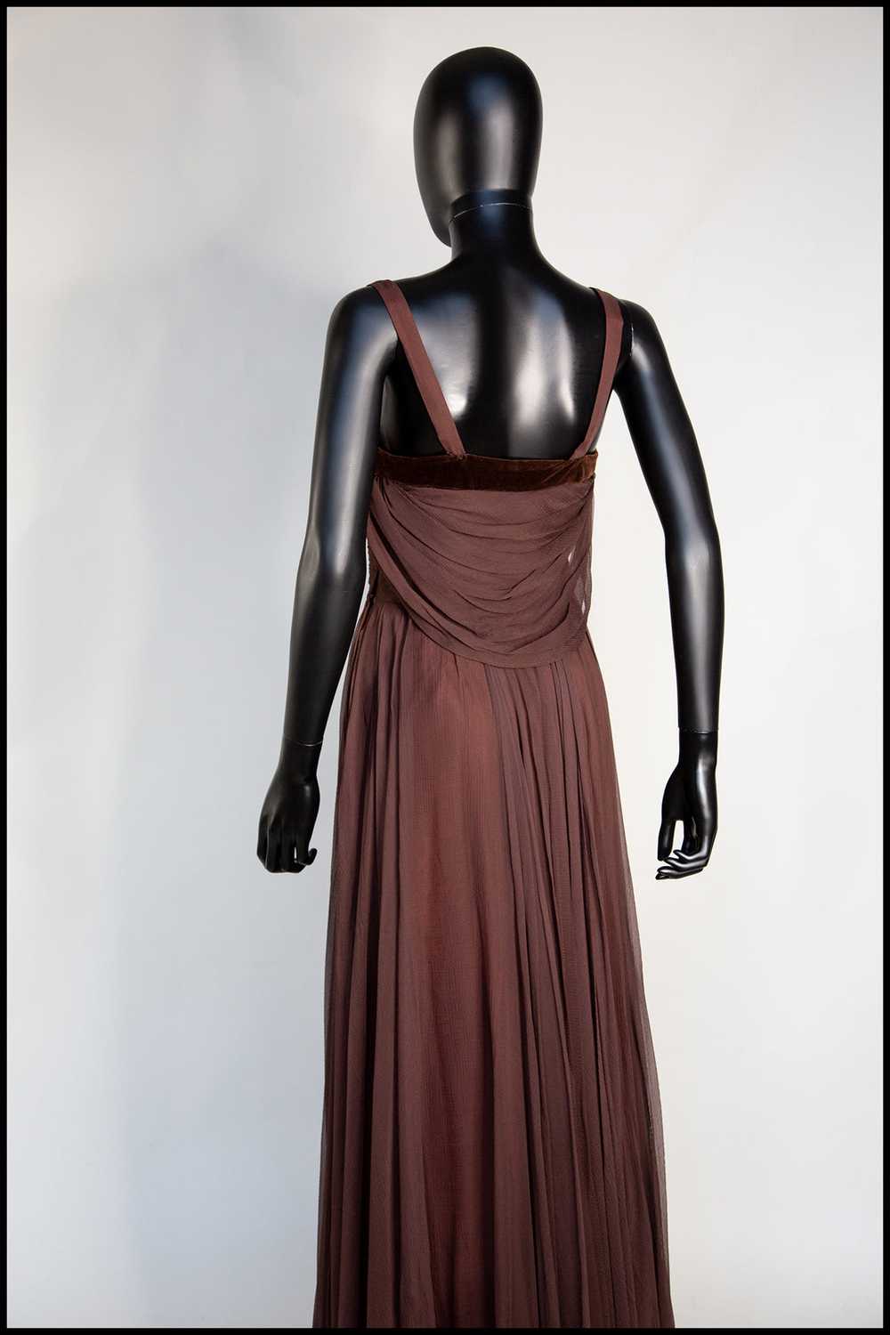 Vintage 1950s Dark Brown Silk Chiffon Maxi Dress - image 8