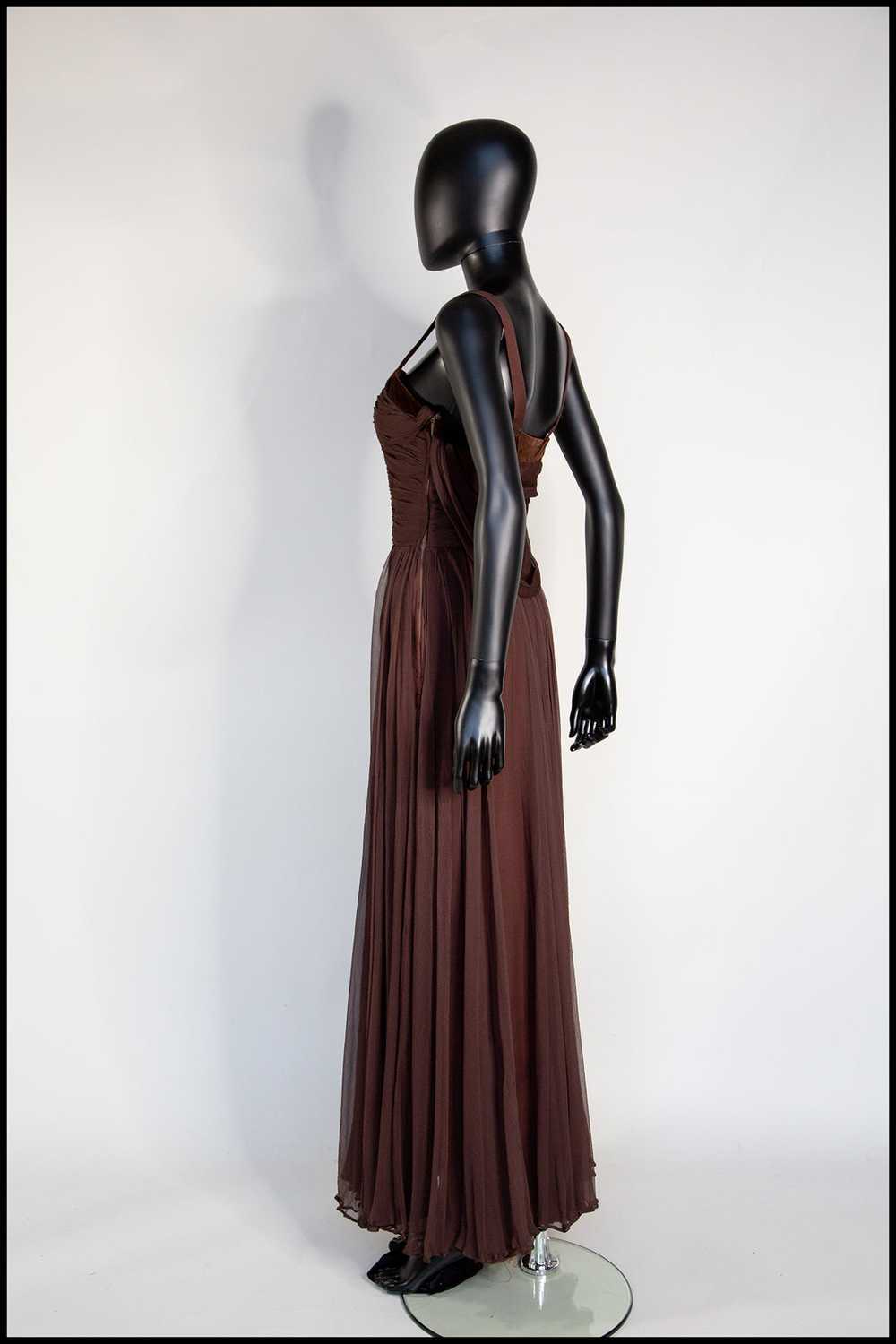 Vintage 1950s Dark Brown Silk Chiffon Maxi Dress - image 9