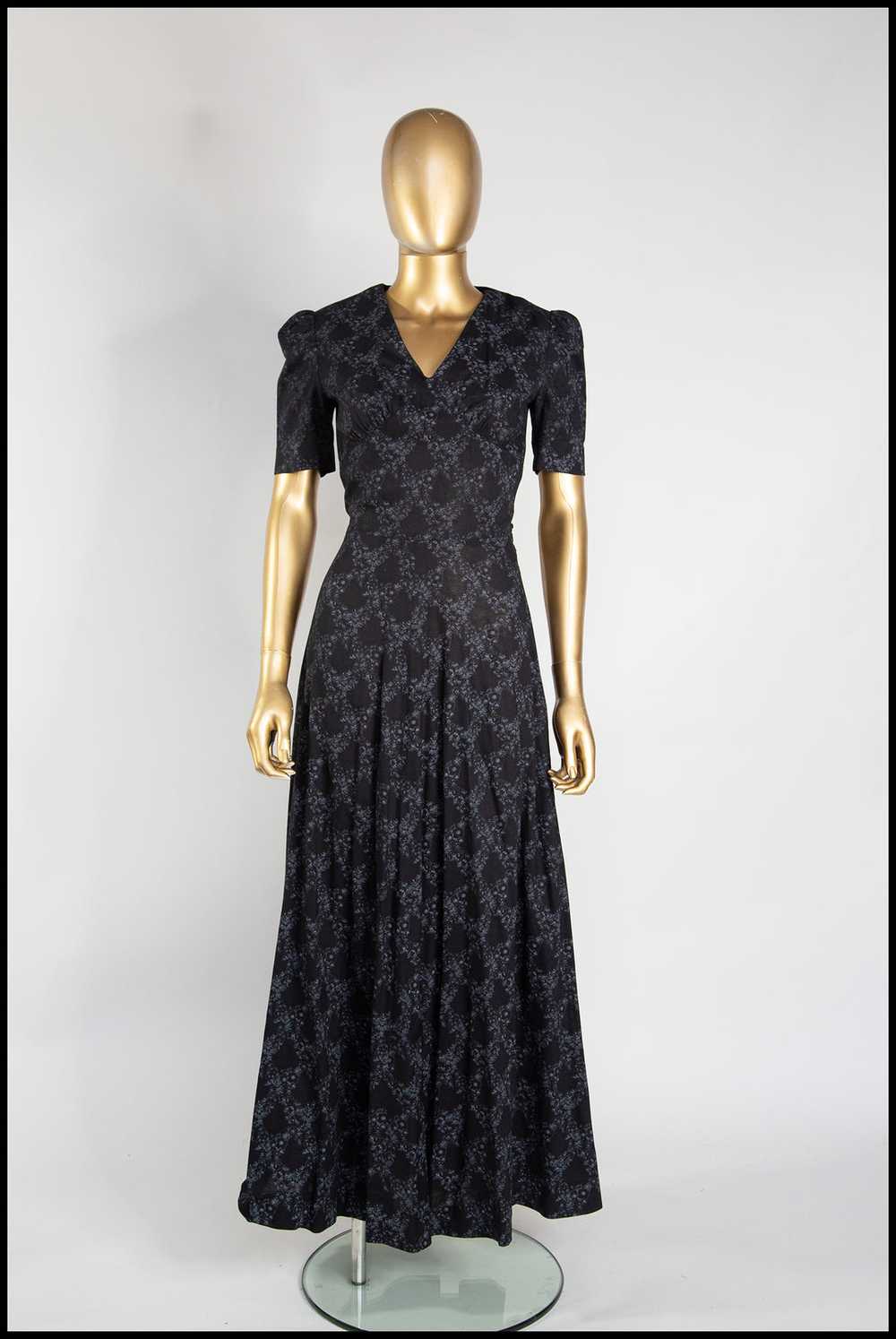 Vintage 1970s Black Floral Cotton Maxi Dress - image 1