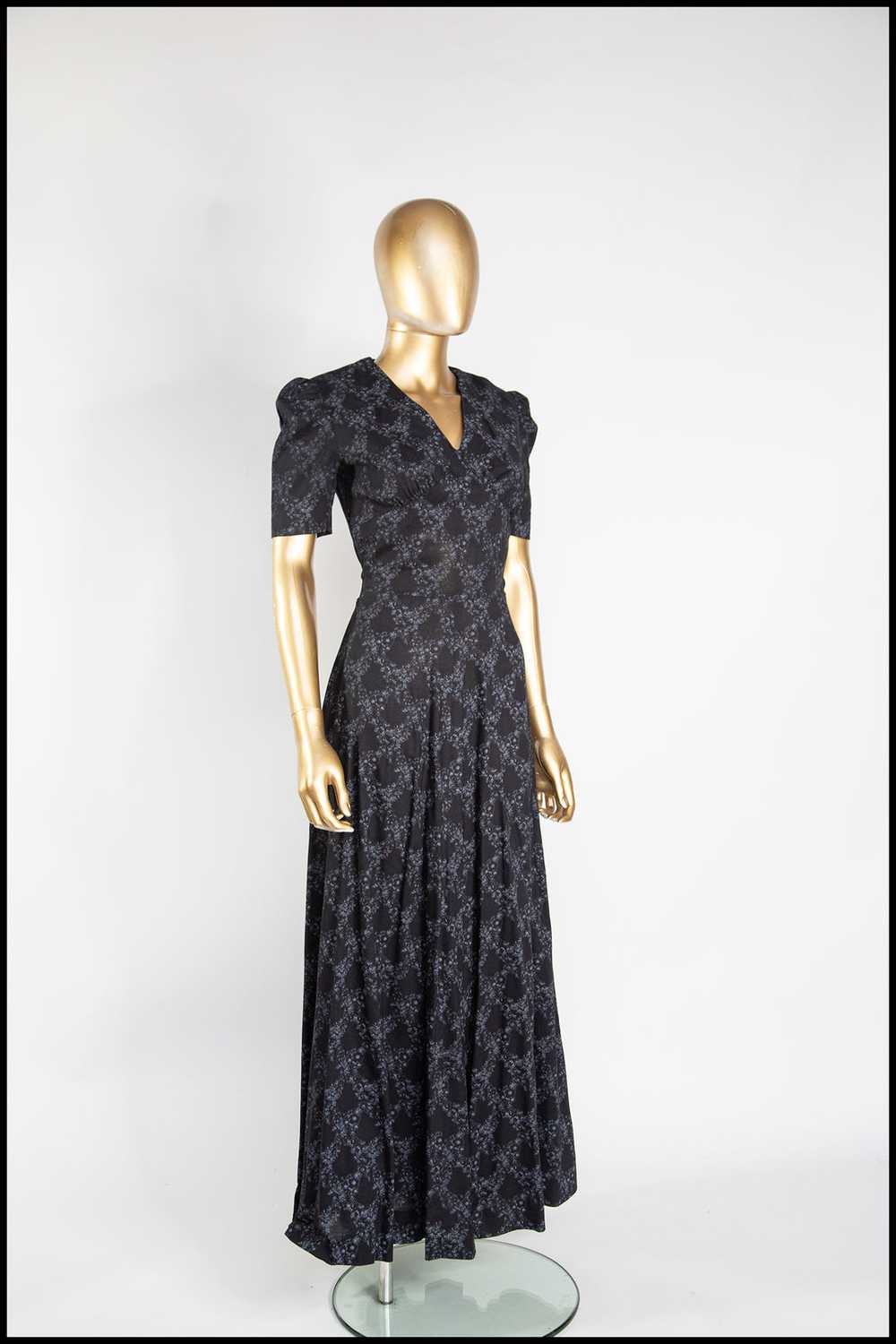 Vintage 1970s Black Floral Cotton Maxi Dress - image 3
