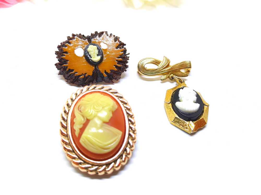 Lot of three vintage cameos - Two brooches and on… - image 8