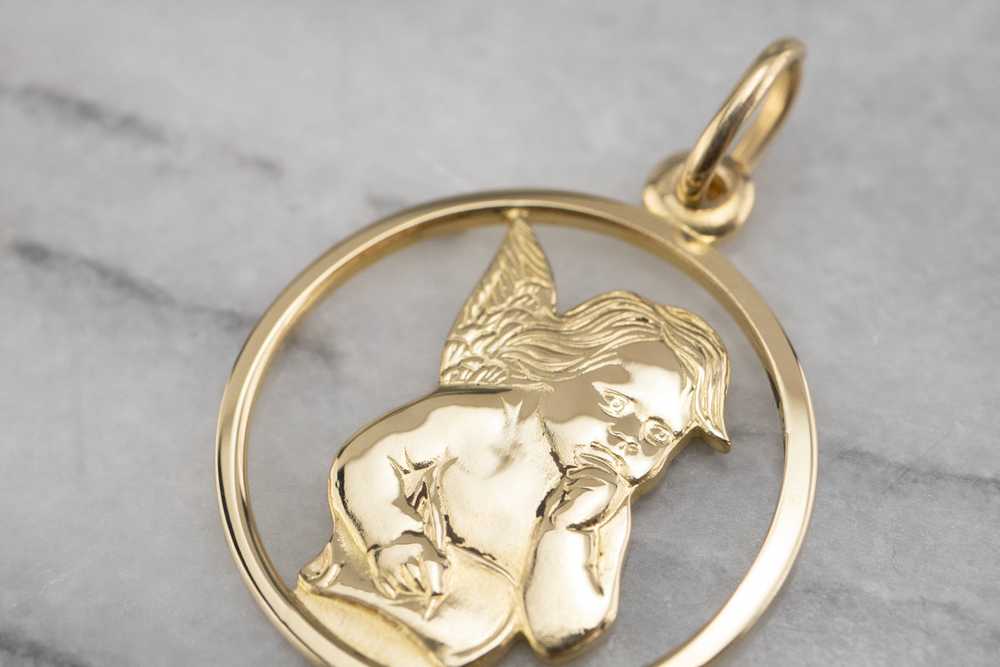 14K Gold Cherub Medal Pendant - image 5