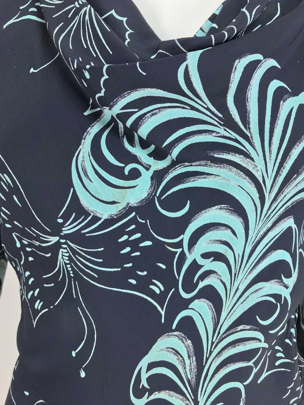 1940s Plume and Butterfly Rayon Print Day Dress - image 12