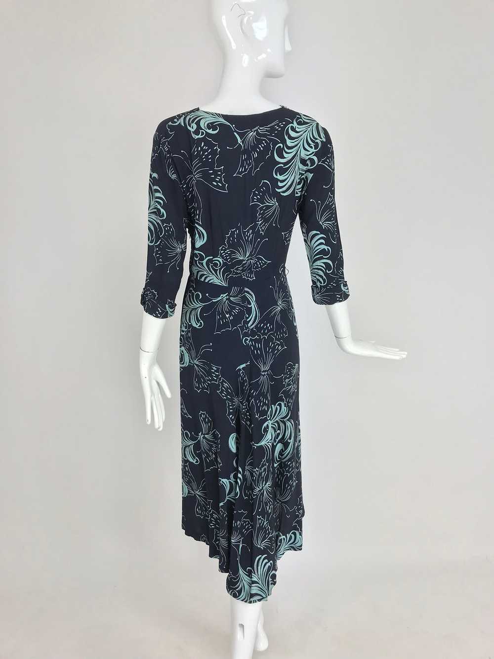 1940s Plume and Butterfly Rayon Print Day Dress - image 7