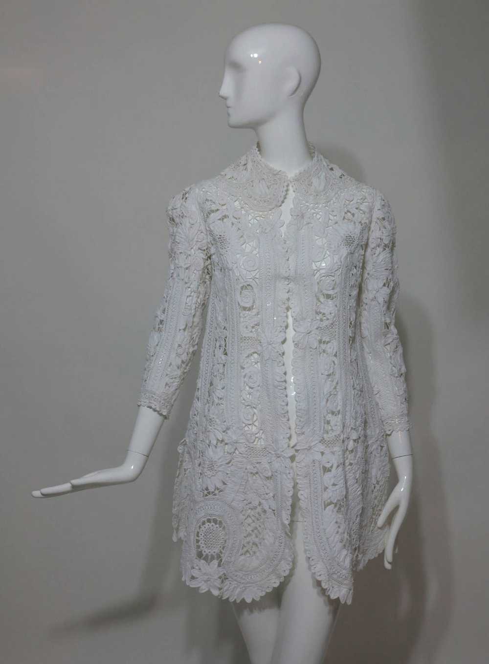 Battenburg white tape lace coat handmade Victorian - image 2