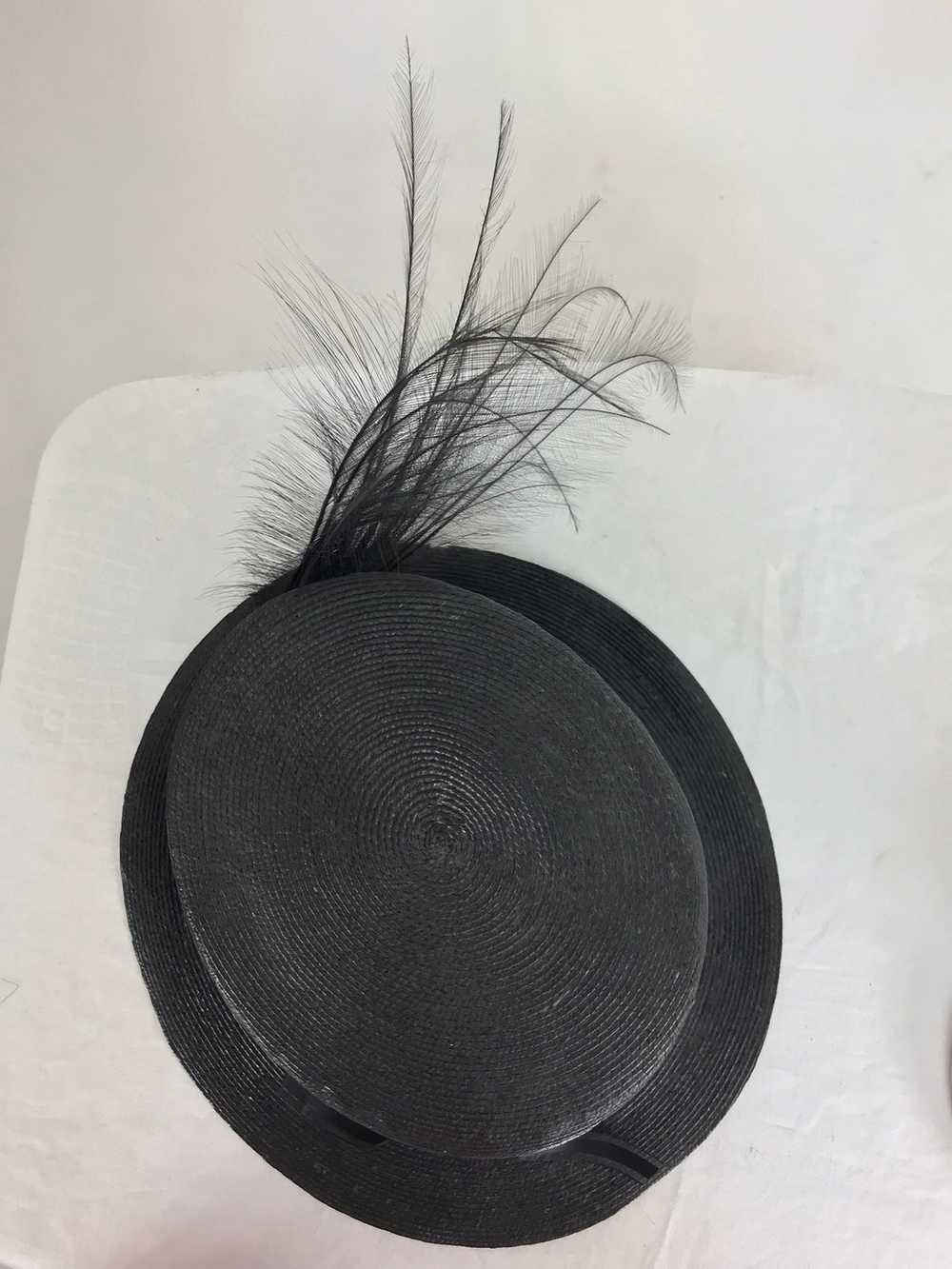 Edwardian Glazed black straw hat with Bird of Par… - image 11