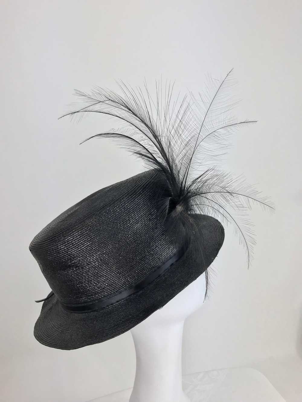 Edwardian Glazed black straw hat with Bird of Par… - image 5