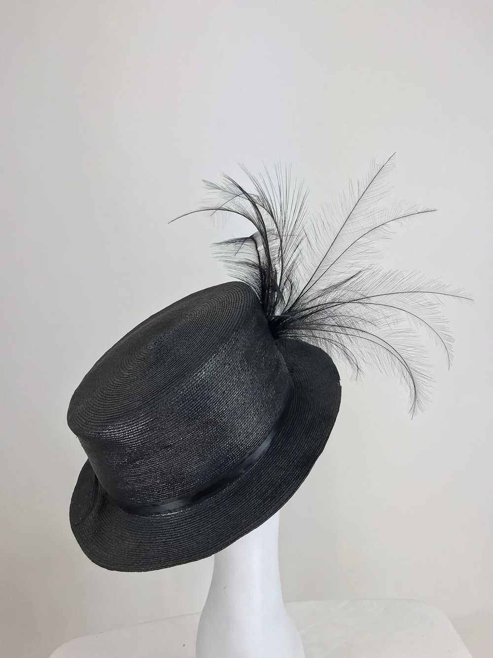 Edwardian Glazed black straw hat with Bird of Par… - image 6