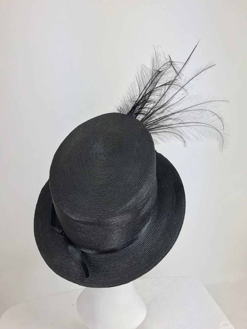 Edwardian Glazed black straw hat with Bird of Par… - image 7
