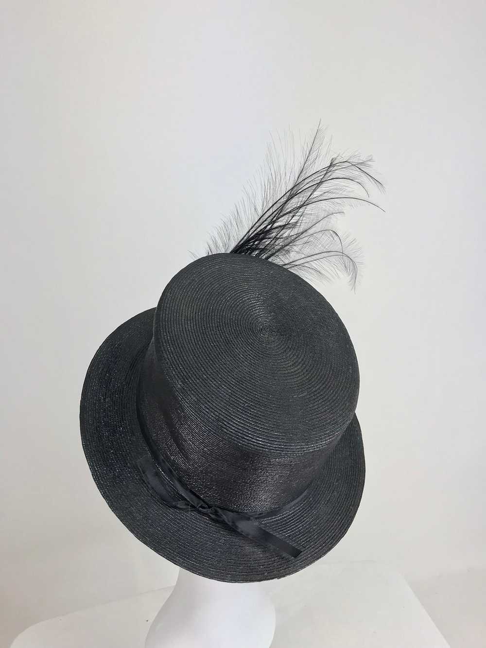 Edwardian Glazed black straw hat with Bird of Par… - image 8