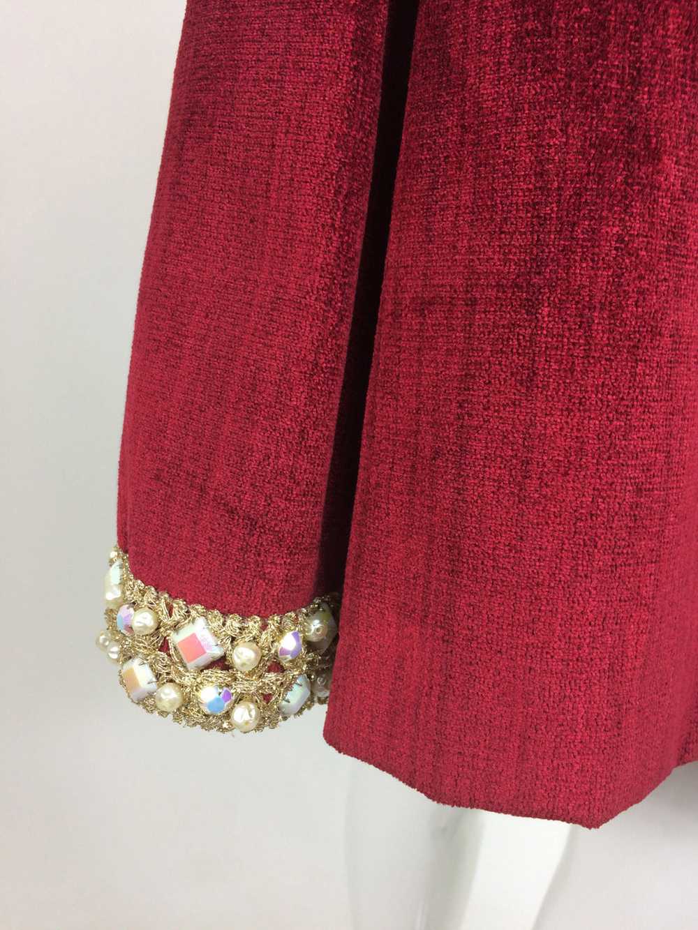 Garnet Red Silky Cotton Velvet Jewel Trim Mod Dre… - image 10