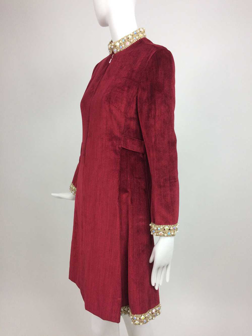 Garnet Red Silky Cotton Velvet Jewel Trim Mod Dre… - image 3