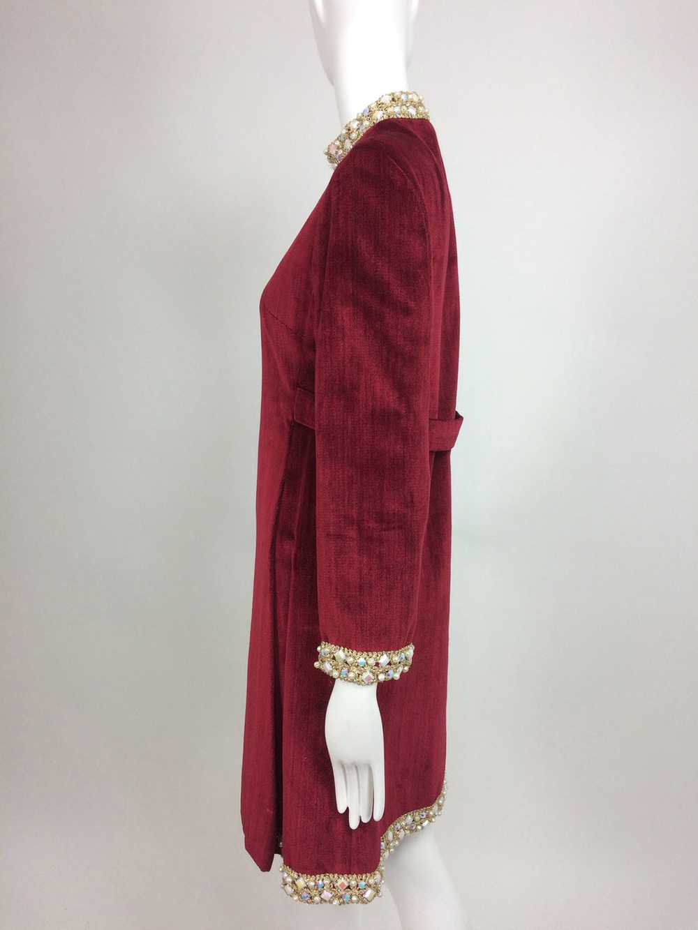 Garnet Red Silky Cotton Velvet Jewel Trim Mod Dre… - image 4