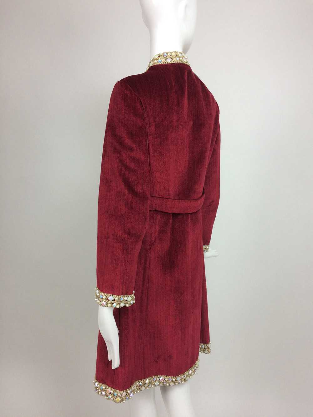Garnet Red Silky Cotton Velvet Jewel Trim Mod Dre… - image 5