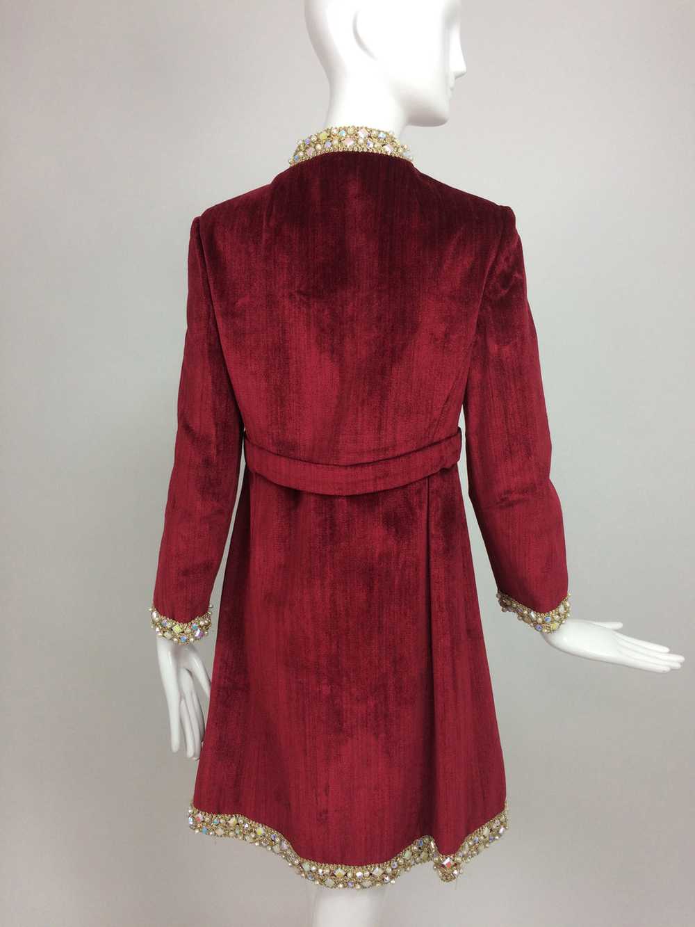 Garnet Red Silky Cotton Velvet Jewel Trim Mod Dre… - image 6