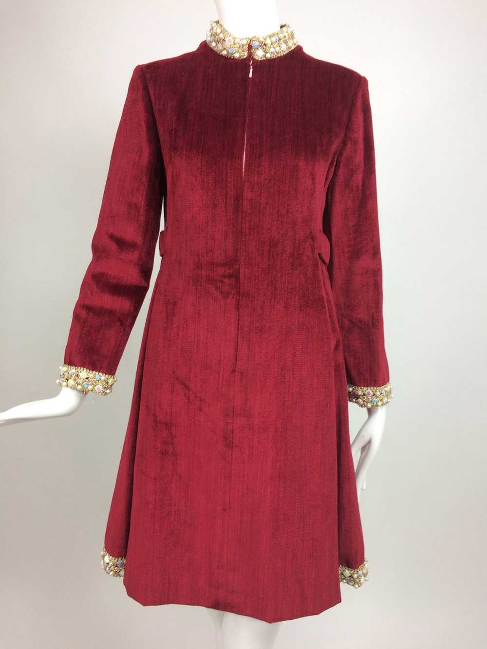 Garnet Red Silky Cotton Velvet Jewel Trim Mod Dre… - image 8