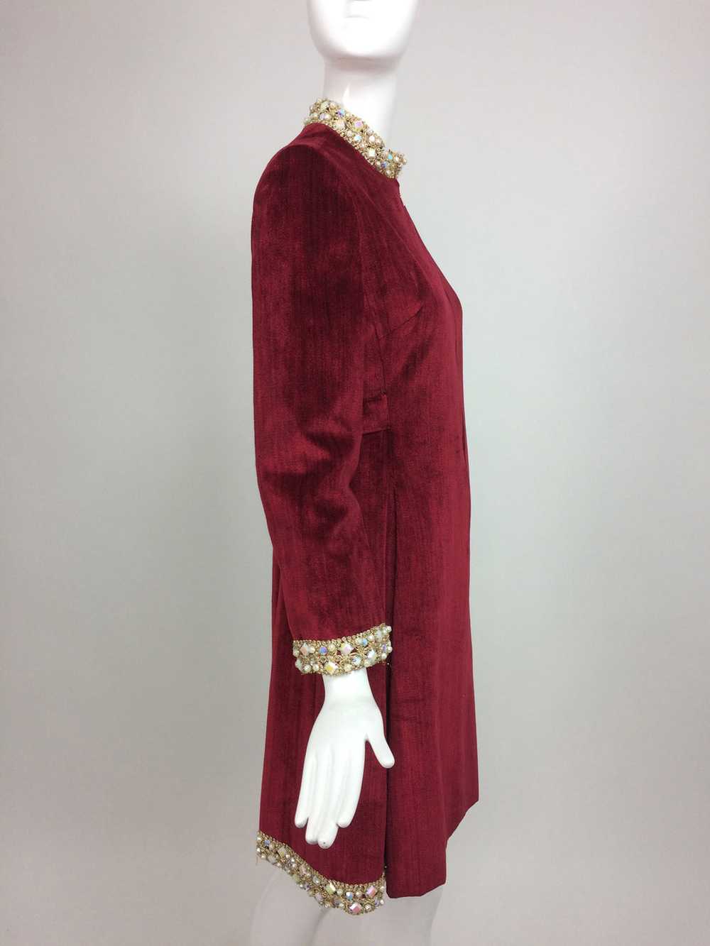 Garnet Red Silky Cotton Velvet Jewel Trim Mod Dre… - image 9