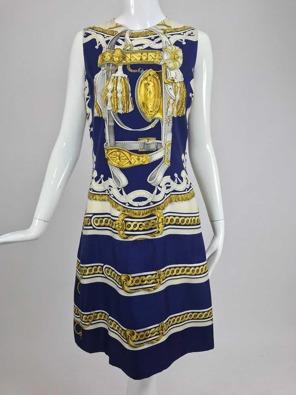 Hermes printed silk twill sheath dress 1970s 42 - image 12