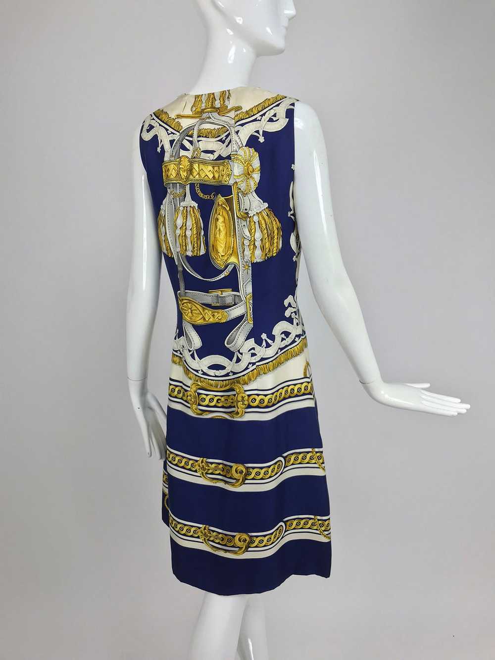 Hermes printed silk twill sheath dress 1970s 42 - image 3
