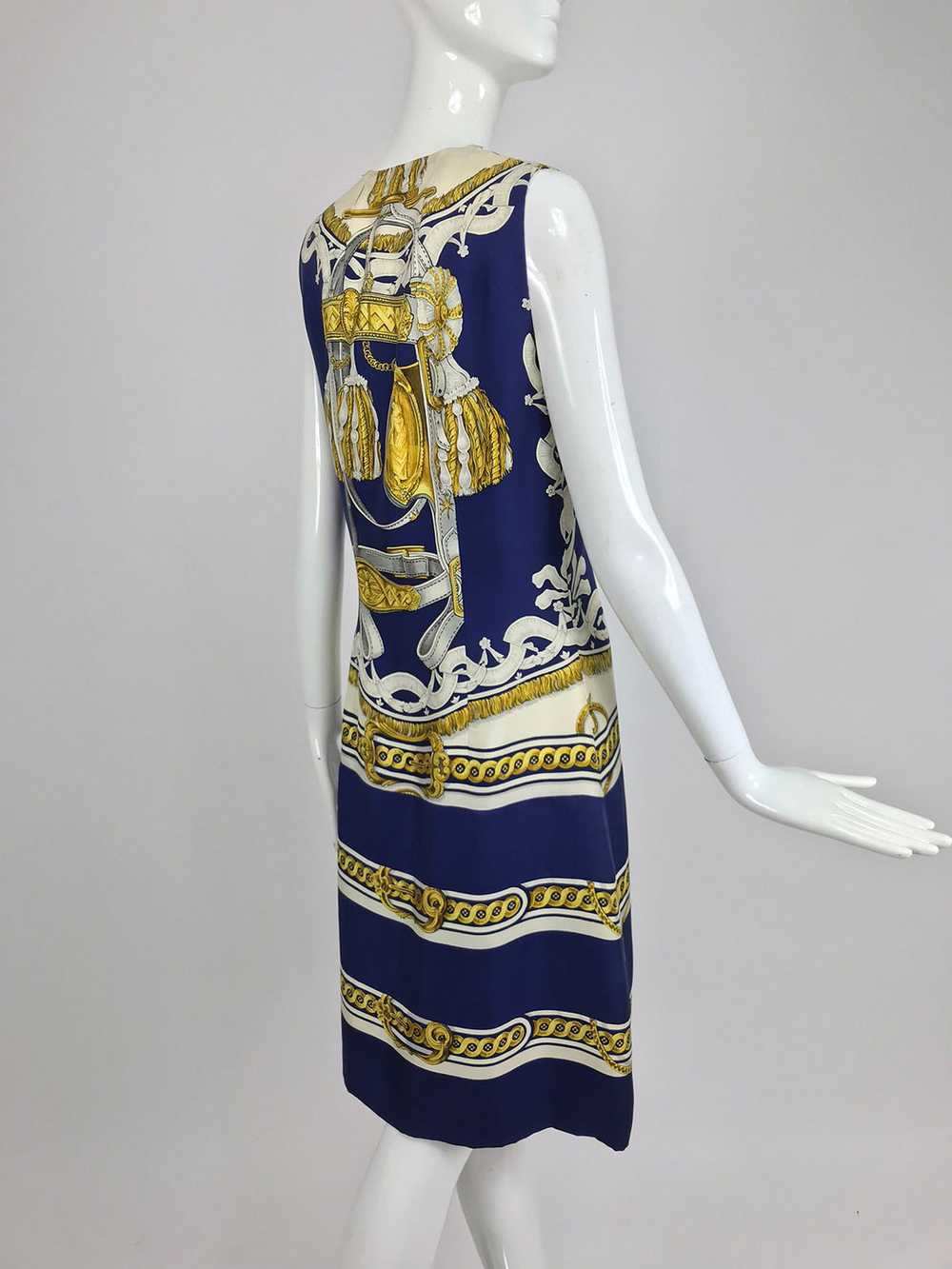 Hermes printed silk twill sheath dress 1970s 42 - image 4