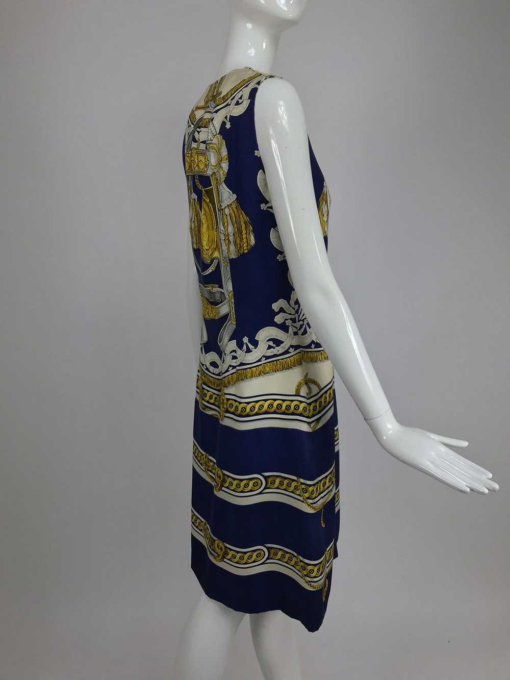 Hermes printed silk twill sheath dress 1970s 42 - image 5