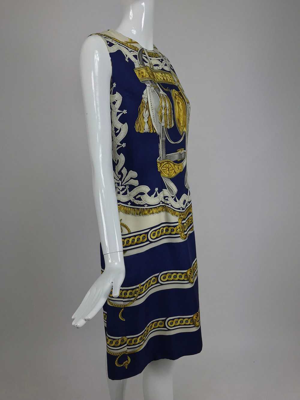 Hermes printed silk twill sheath dress 1970s 42 - image 9