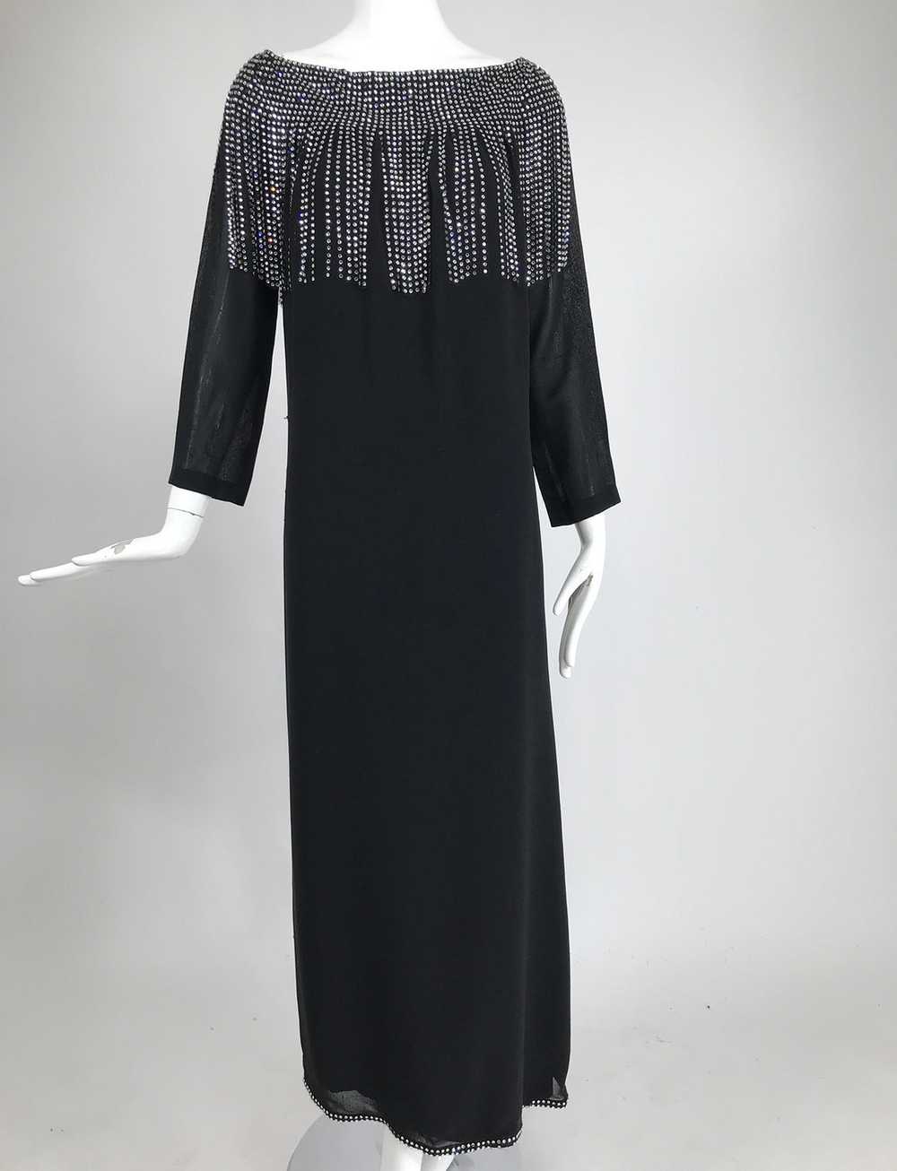 Pierre Cardin Couture Black Slub Silk Rhinestone … - image 10