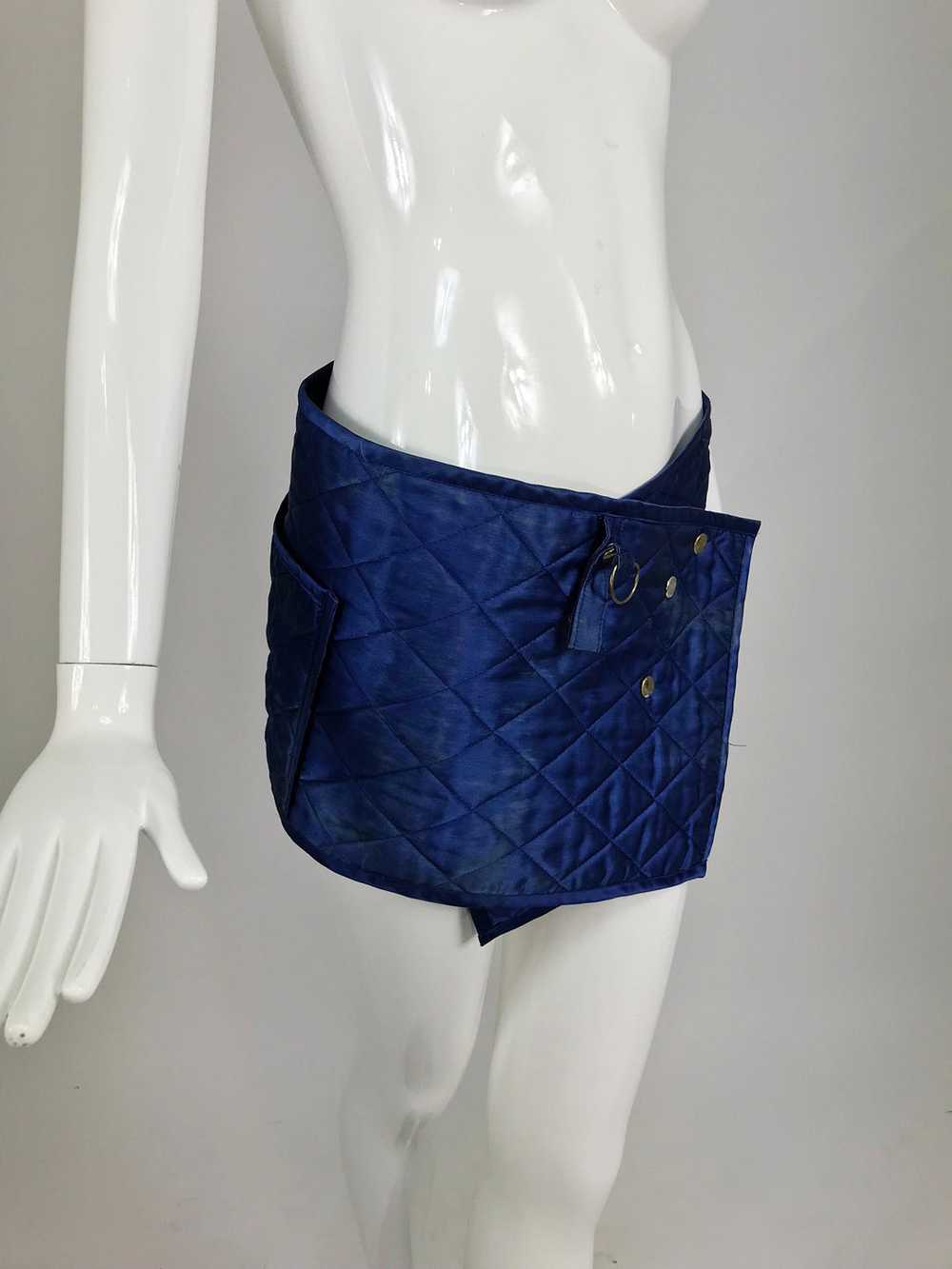 Sonia Rykiel quilted blue satin belt or skirt wit… - image 11