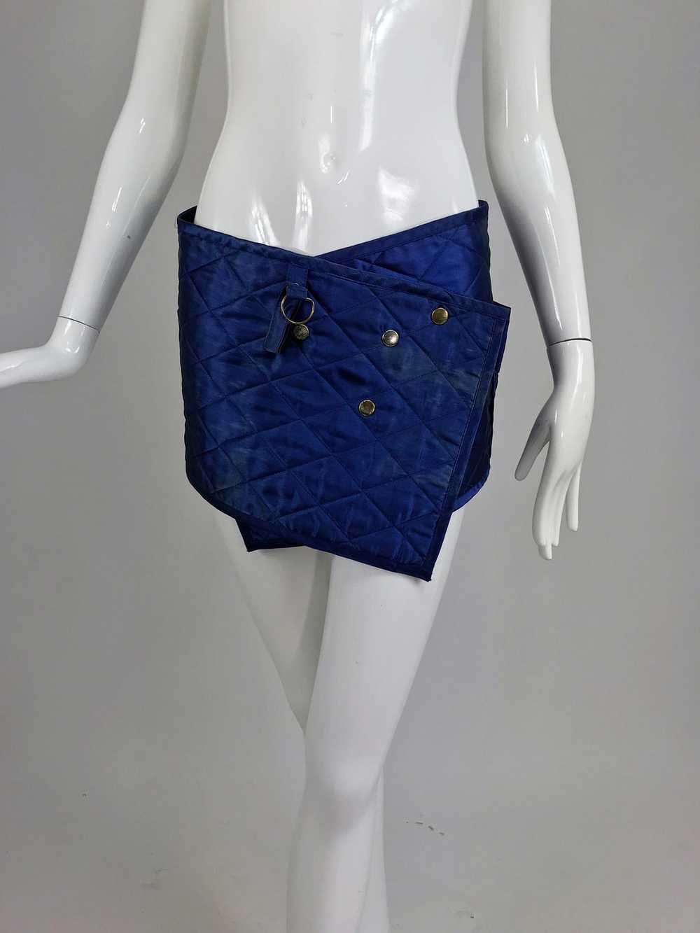 Sonia Rykiel quilted blue satin belt or skirt wit… - image 4