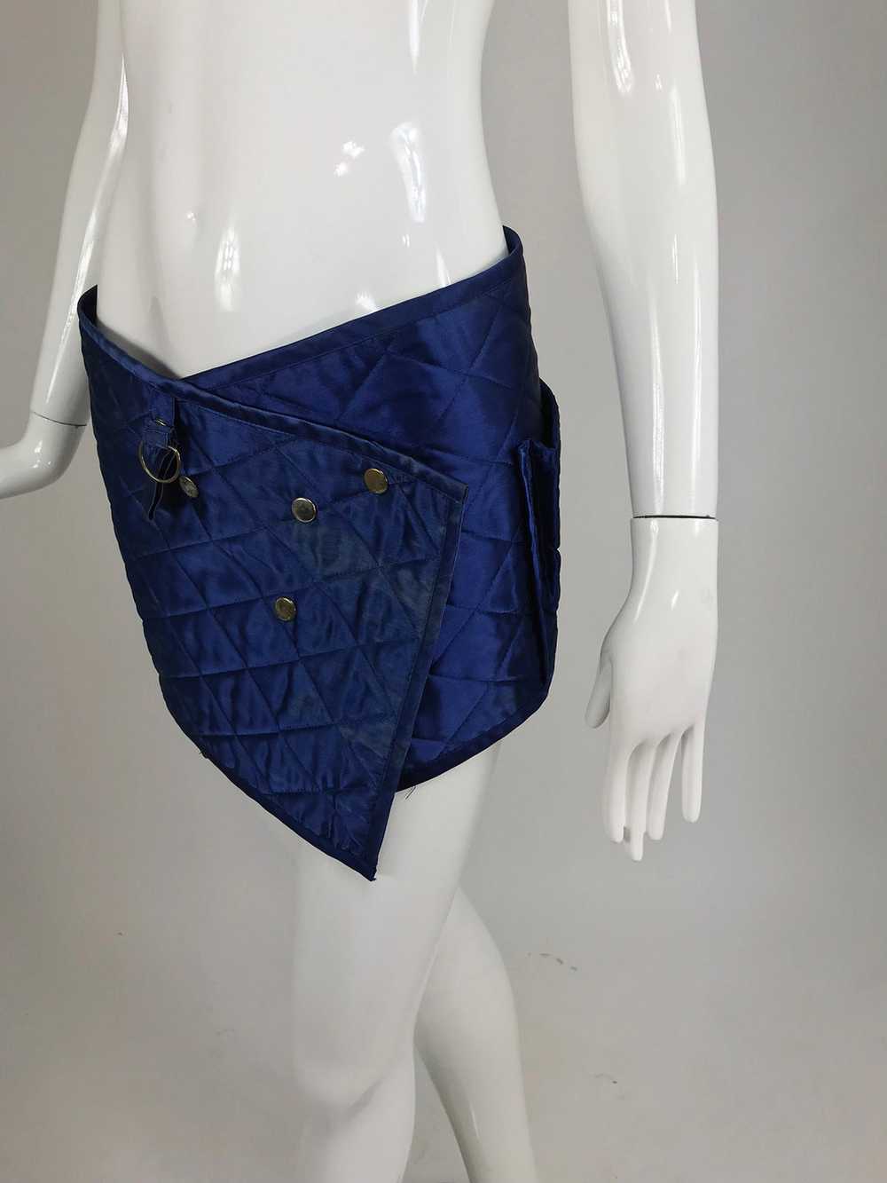 Sonia Rykiel quilted blue satin belt or skirt wit… - image 5