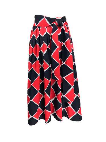 Yves Saint Laurent Red and Black Harlequin Print S