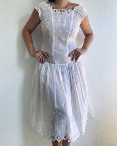 Antique White Cotton Voile Dress