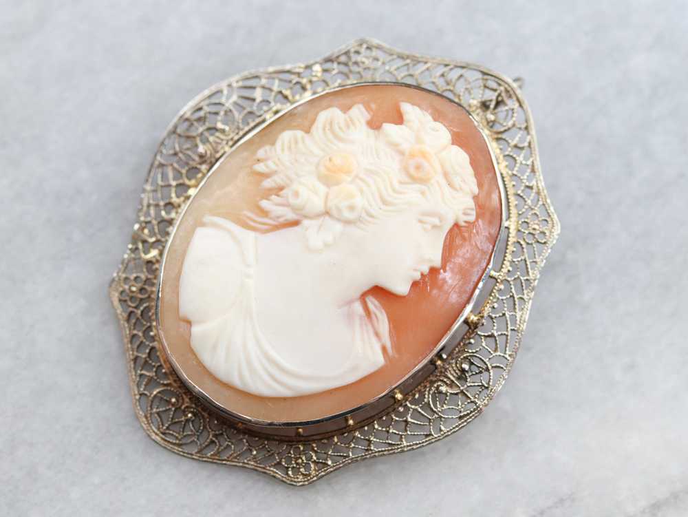 Vintage White Gold Cameo Brooch or Pendant - image 1
