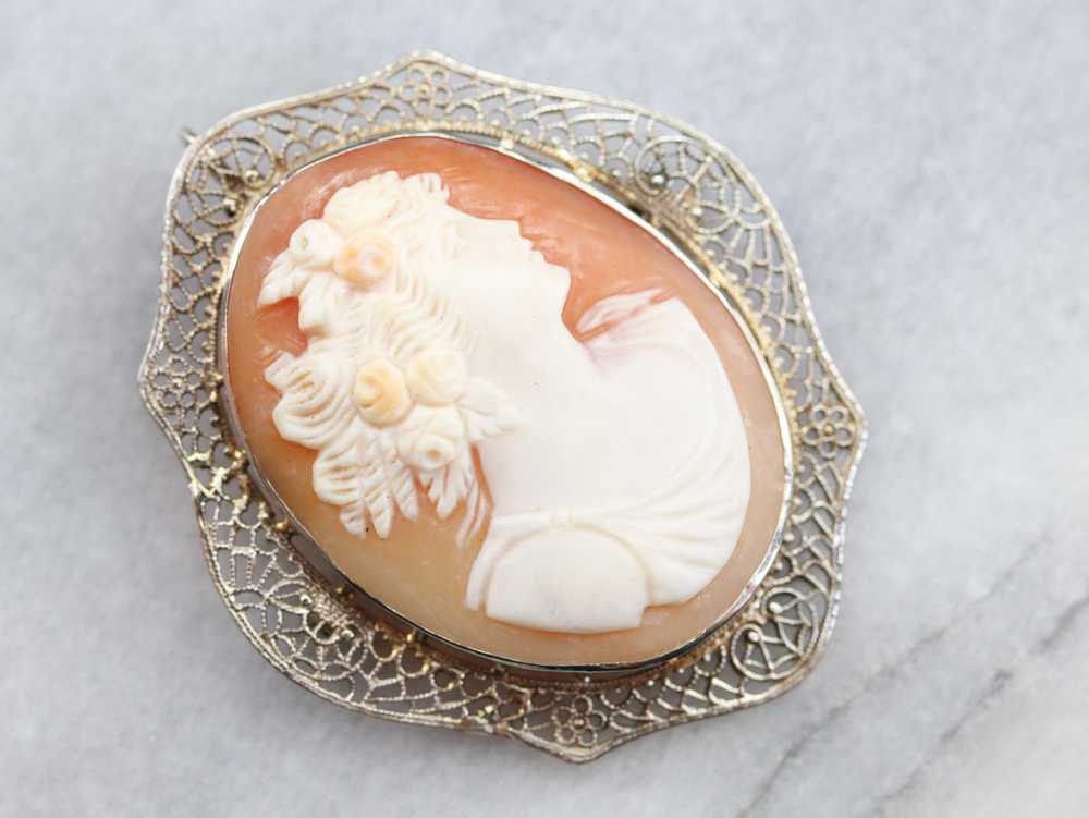 Vintage White Gold Cameo Brooch or Pendant - image 2