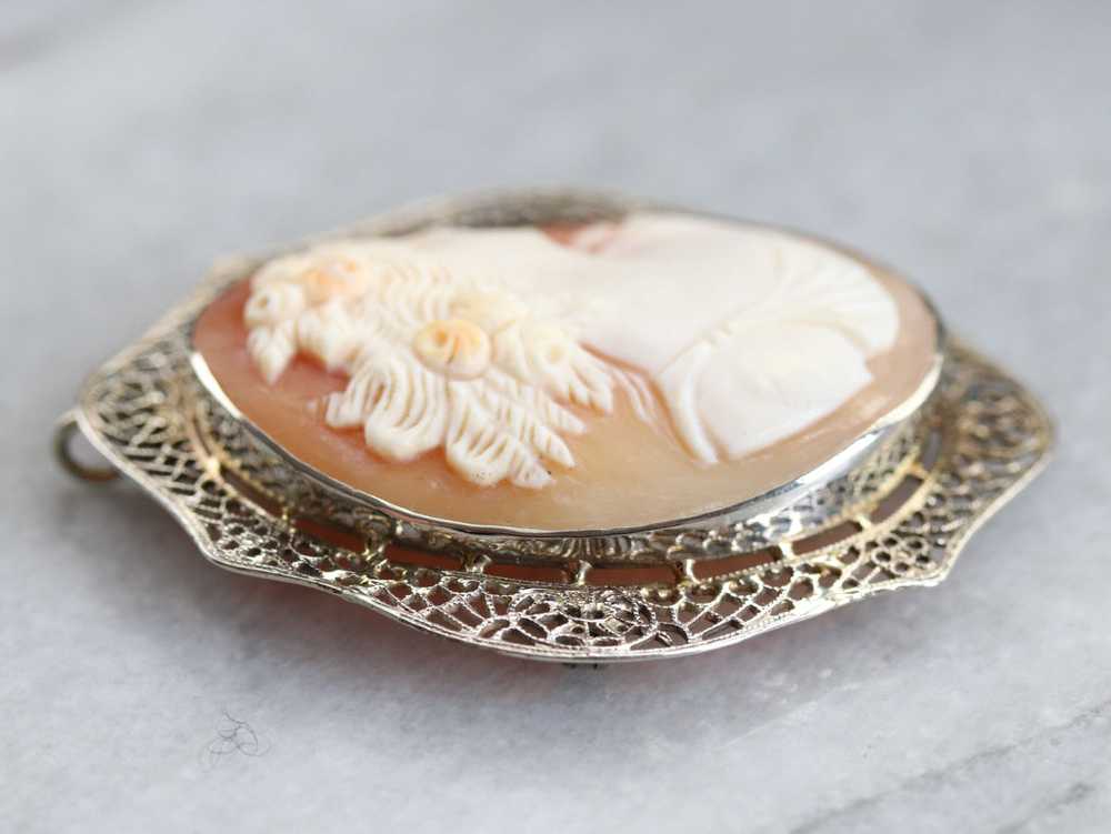 Vintage White Gold Cameo Brooch or Pendant - image 4