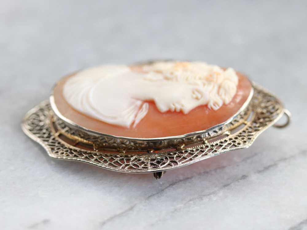 Vintage White Gold Cameo Brooch or Pendant - image 5