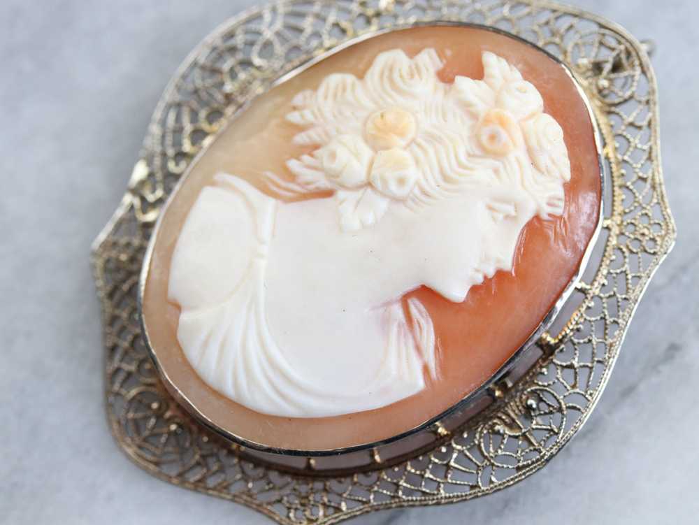 Vintage White Gold Cameo Brooch or Pendant - image 6