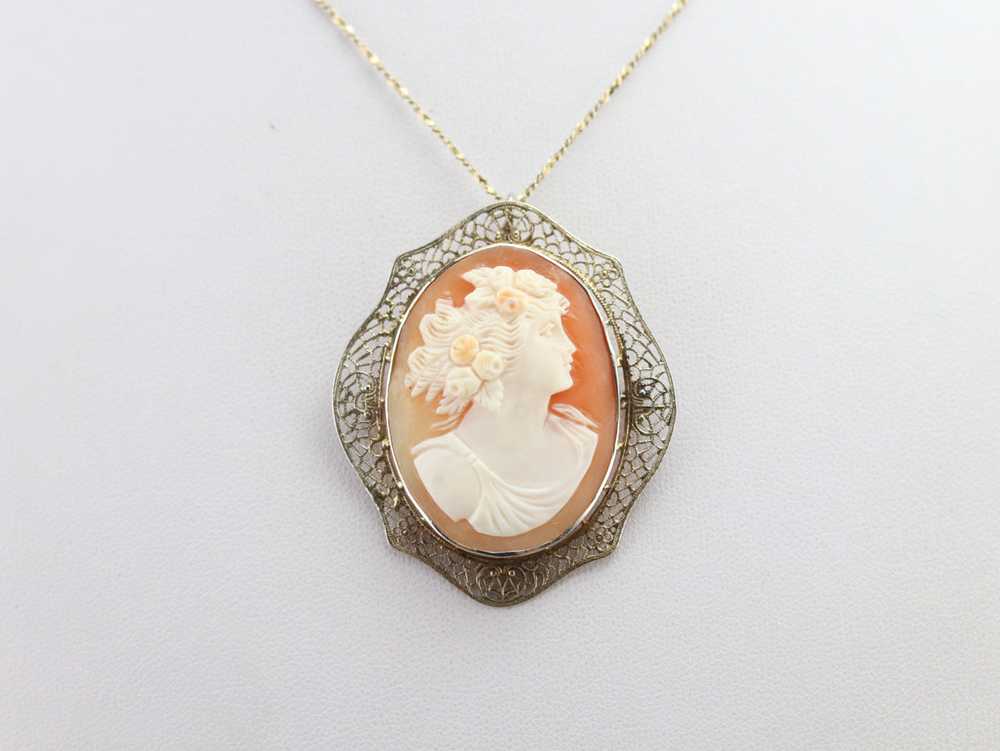 Vintage White Gold Cameo Brooch or Pendant - image 7