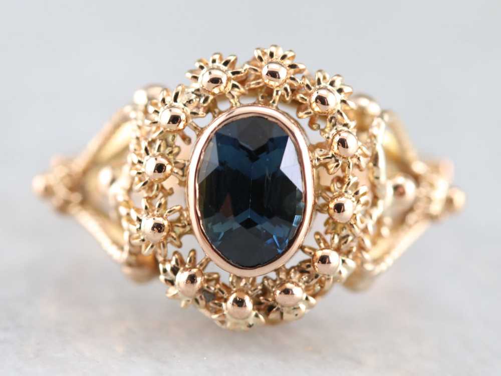 Gold Filigree Sapphire Ring - image 1