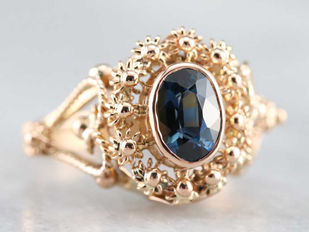 Gold Filigree Sapphire Ring - image 2