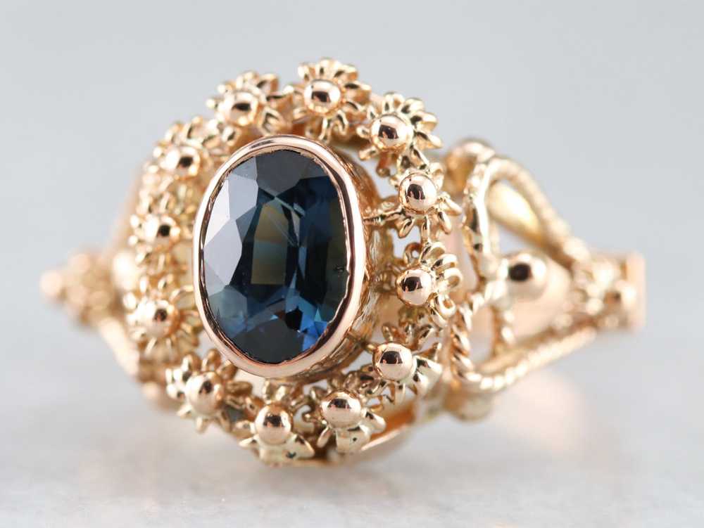 Gold Filigree Sapphire Ring - image 3