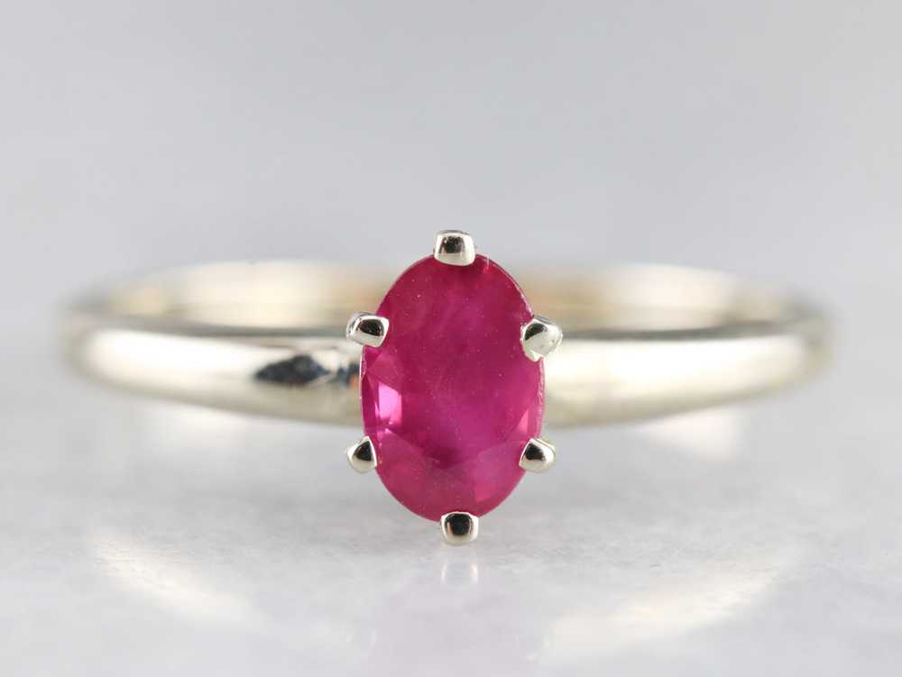 White Gold Ruby Solitaire Ring - image 2