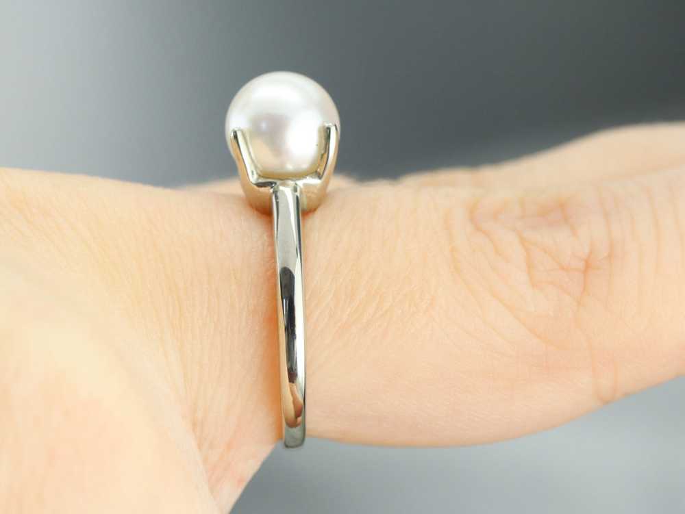 White Gold White Pearl Solitaire Ring - image 10
