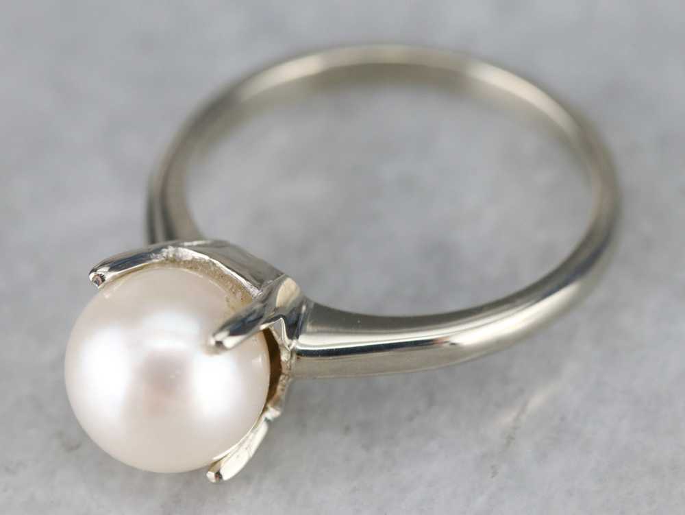 White Gold White Pearl Solitaire Ring - image 4