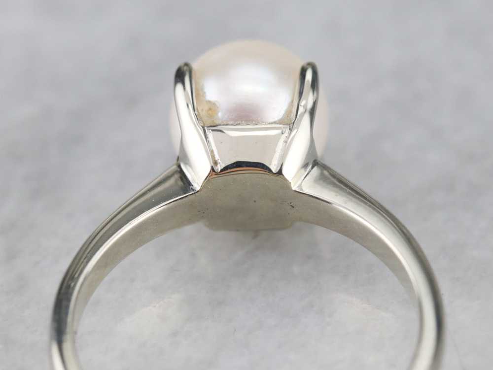 White Gold White Pearl Solitaire Ring - image 5