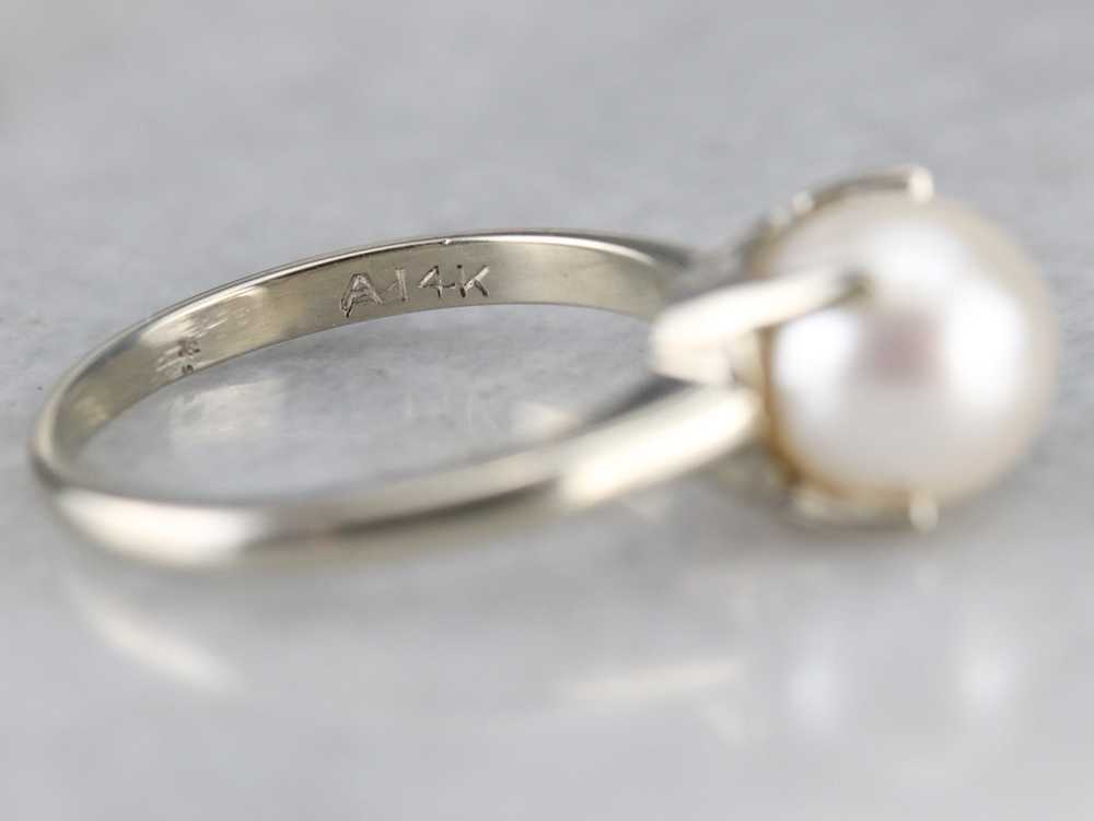 White Gold White Pearl Solitaire Ring - image 6